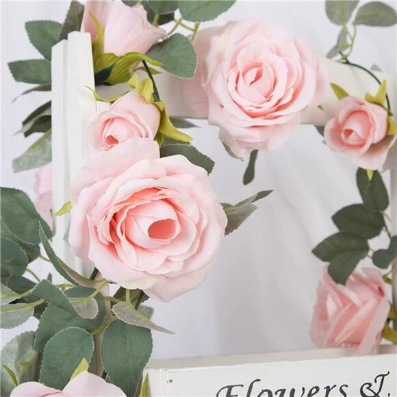 4Pcs (26 FT) Artificial Rose Vine Flower Garland (Pink) - Picture 7 of 16
